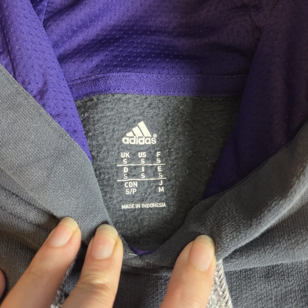 Adidas Men's Charcoal Hoodie with Violet Details Size Small - Picture 2 of 4